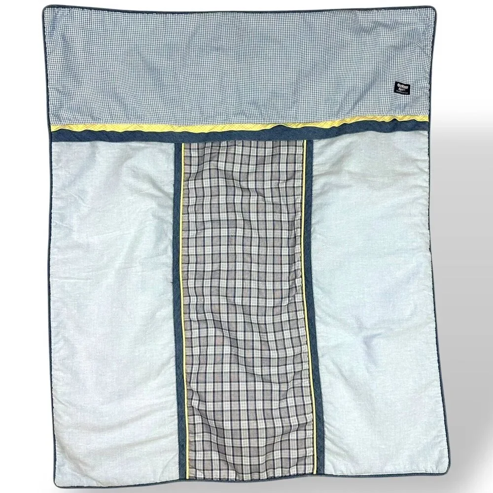 Vintage Oshkosh B'Gosh Baby Comforter Quilt Gender Neutral Blue Yellow 35x42 GUC